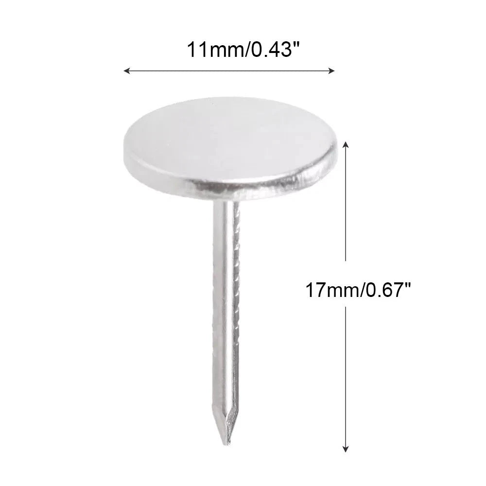 100pc Silver Flat Head Upholstery Nails Push Pins Studs Hardware