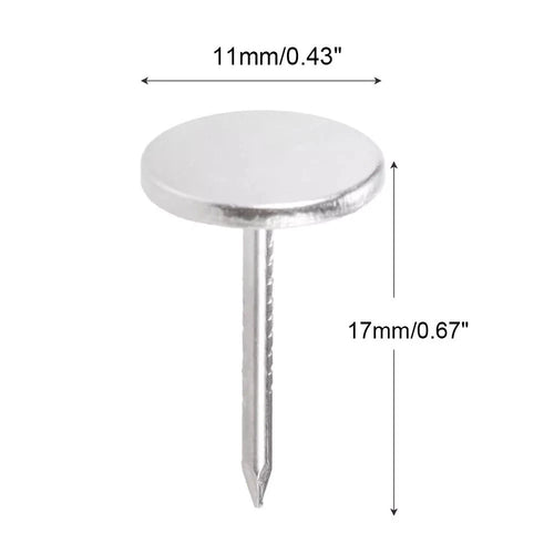 100pc Silver Flat Head Upholstery Nails Push Pins Studs Hardware