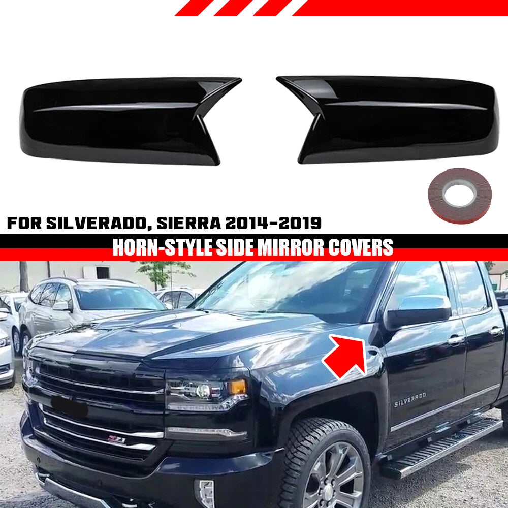 Gloss Black Add-On Rearview Side Wing Mirror Cap Cover for GMC Sierra 1500 (2014–2019)