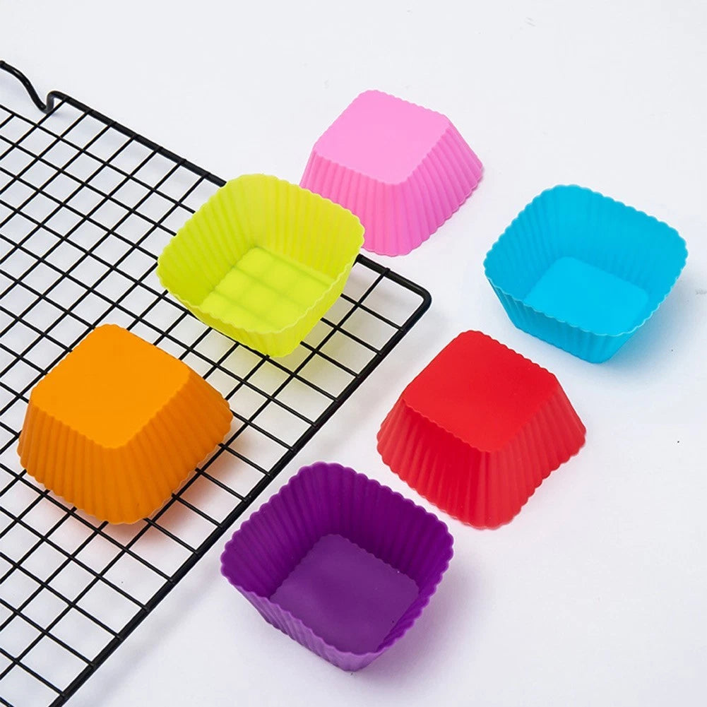 Set of 6 Silicone Square Cake-Mold Cupcake Liners Reusable Non-Stick