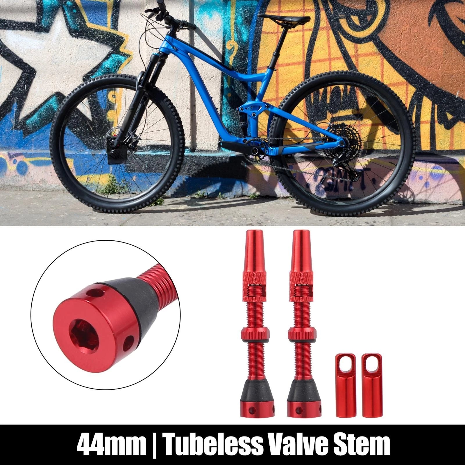 Tubeless Valve Stem Kit 44mm with Core Remover Tools for Bike (Red)