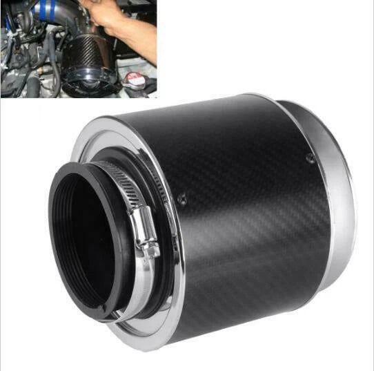 Auto Car Carbon Fiber Surface 3" Inlet Intake Air Filter + Stainless Steel Clamp