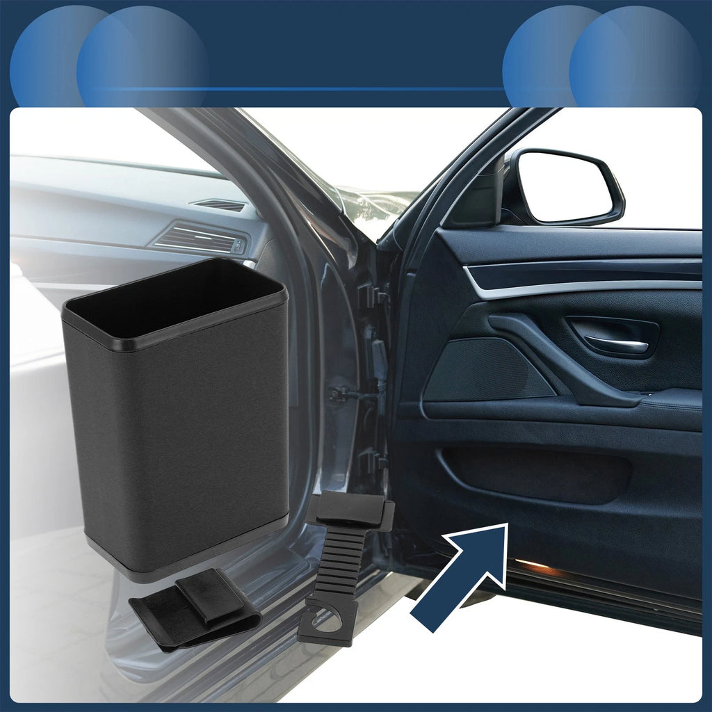 Auto Trash Can for Universal Vehicles (Faux Leather, ABS, Black)