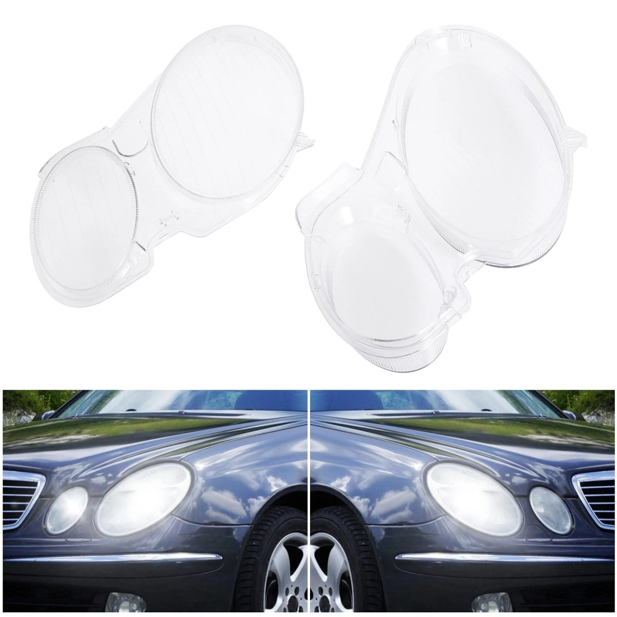 Headlight Lens Cover Shell Front Pair Replacement for Mercedes-Benz W211 (2002–2008)