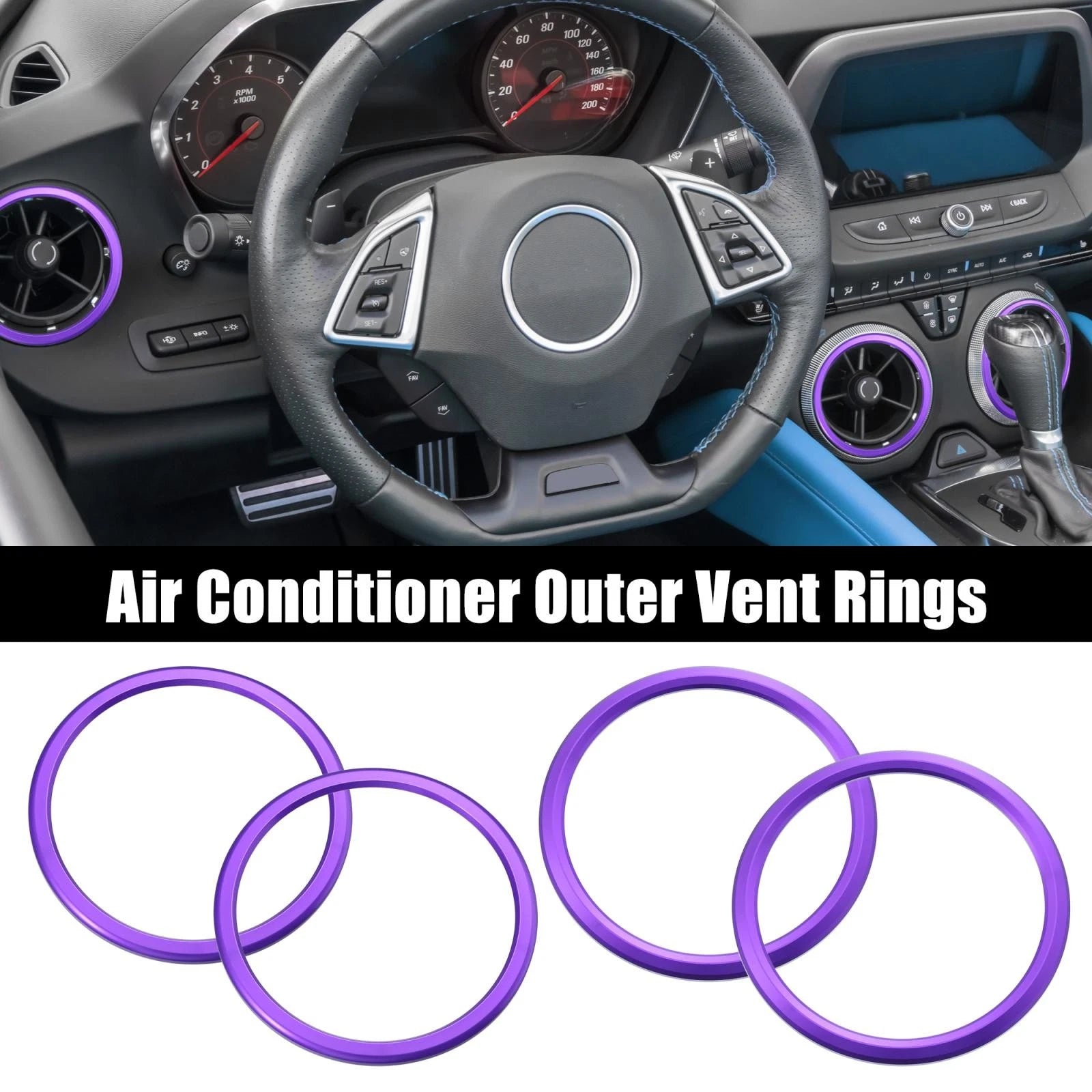 4 Pcs AC Outer Vent Rings Trim Covers for Chevrolet Camaro (2016–2020) Purple