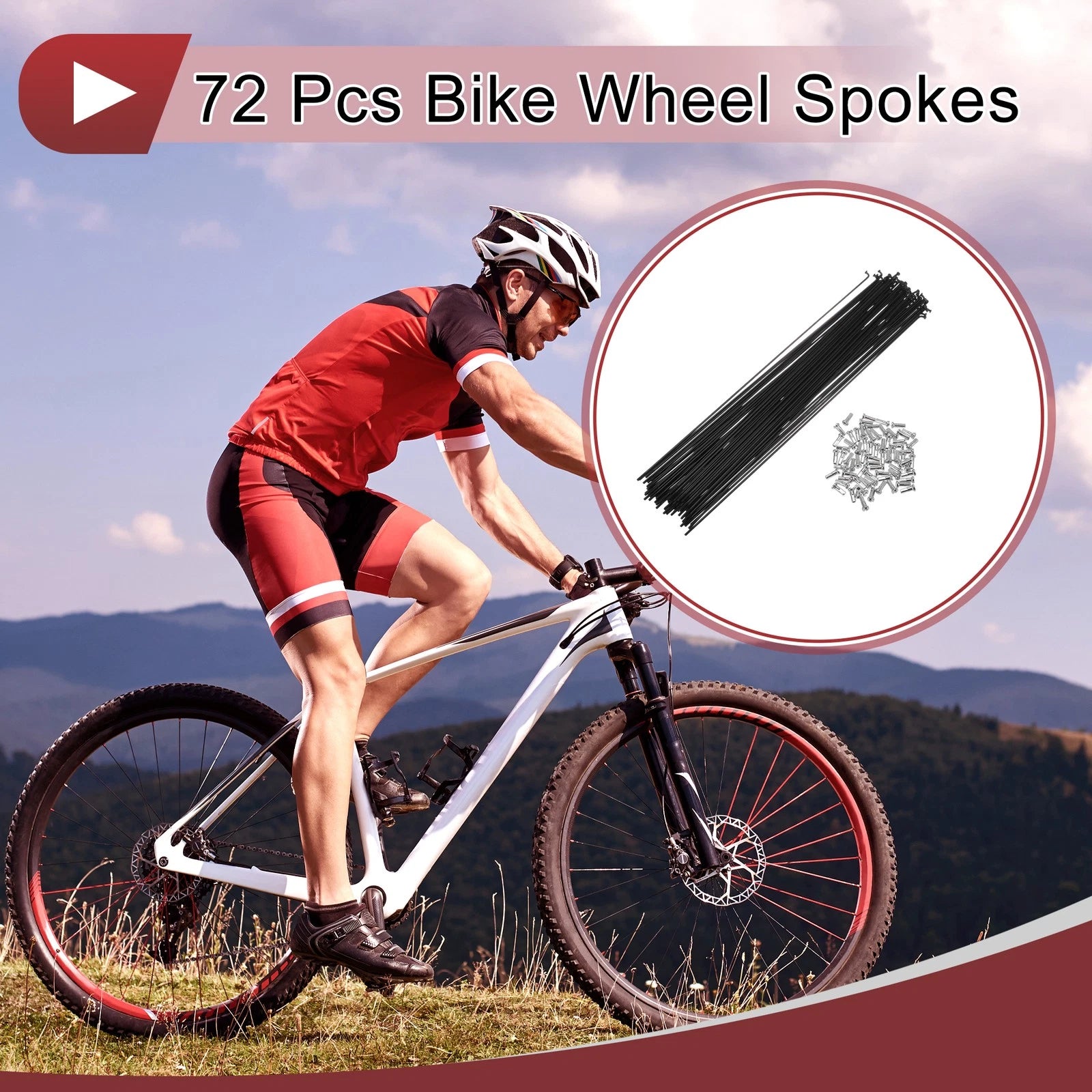 Bicycle Wheel Spoke Replacement Set 300mm Carbon Steel Black for 14G (72)