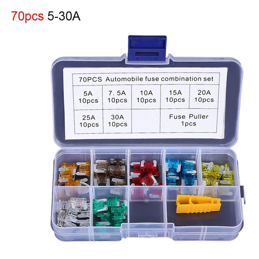 70Pcs Mini Blade Fuse Kit with Fuse Puller for Universal Use