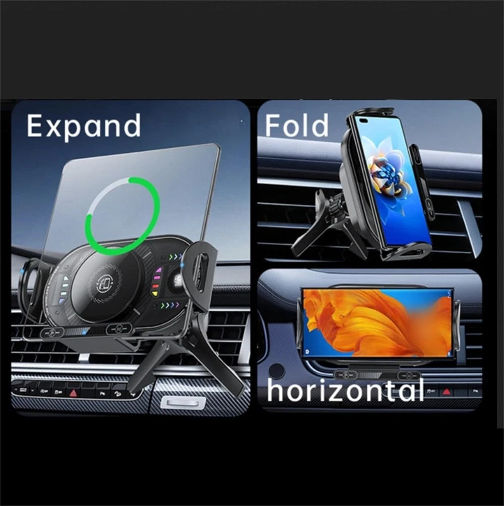 15W Fast Wireless Car Charger Mount Phone Holder For Foldable & Large Phones