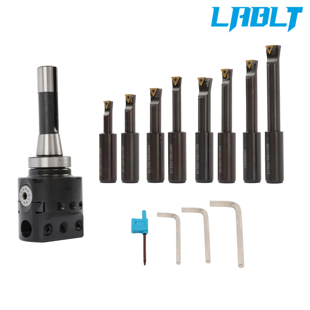 3" Boring Head R8 Shank + 8 Pcs 3/4" Boring Bar Set for LABLT