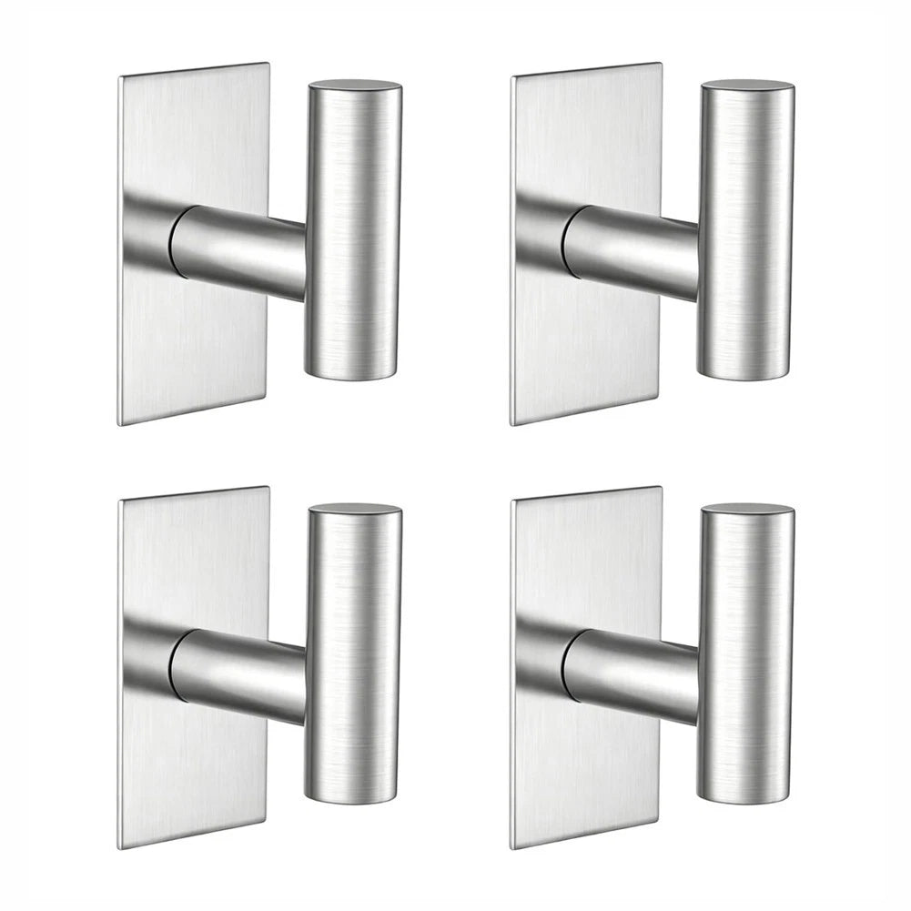 4X Stainless Steel Towel Hooks for Home Use - Matte Black, Rounded Edge
