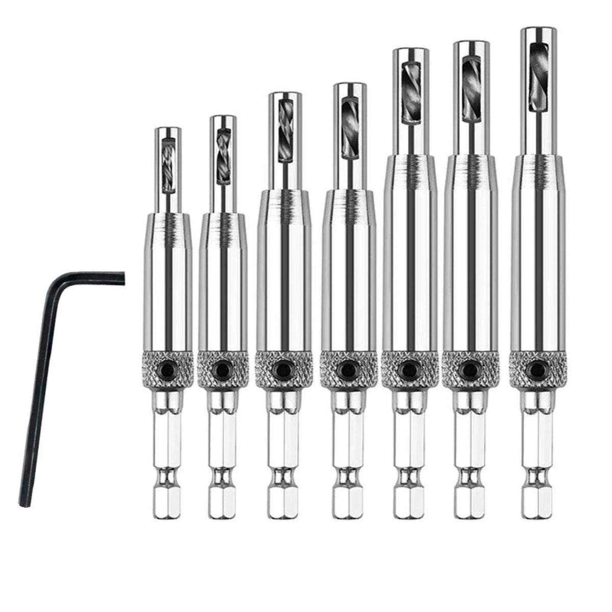 7pcs 1/4in Hex Self Centering Hinge Hardware Drill Bit Set (5/64in)