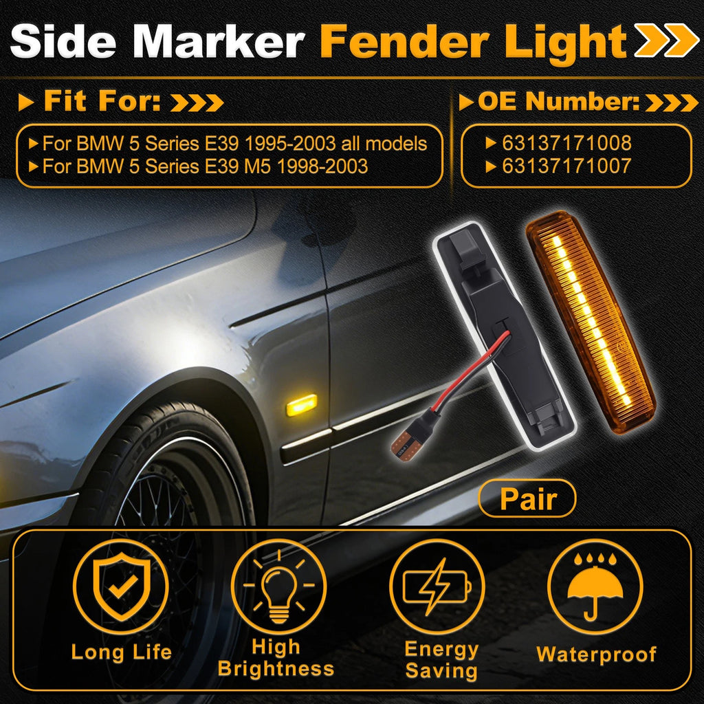 Side Marker Light Front Left for BMW 5 Series E39 (1995–2003) Transparent