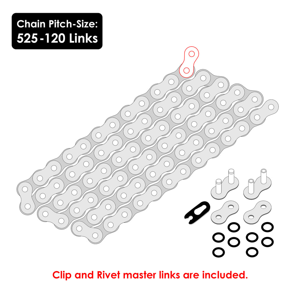 Drive Chain O Ring for ATV Motorcycle 520 Pitch 120 Links Yellow