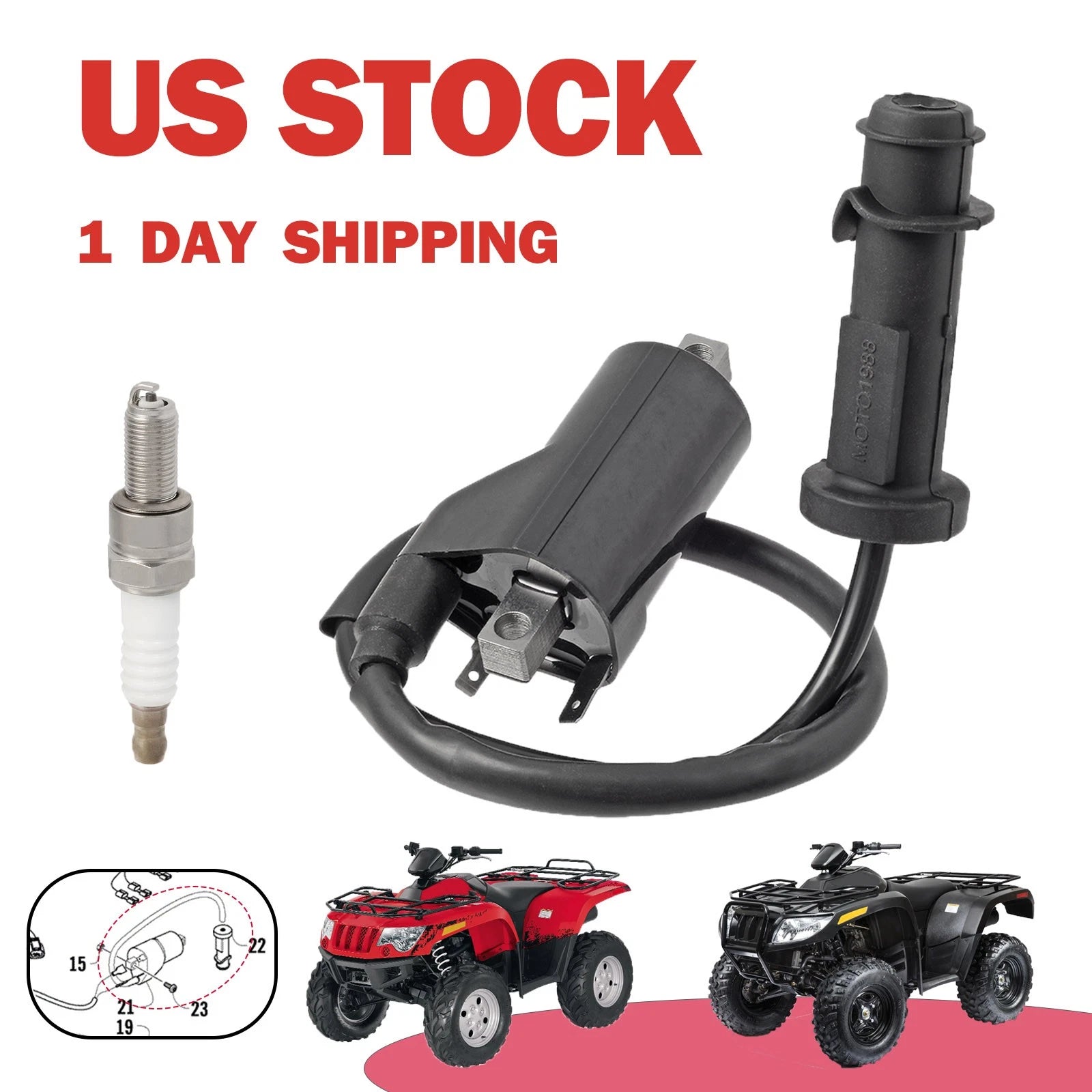 Ignition Coil Pack & Spark Plug Cap for Arctic Cat Prowler 700 1000 550 (2007–2019)