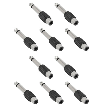 RCA F Jack to 1/4" M Mono Plug Audio Stereo Adapter Connector (10 Pack)