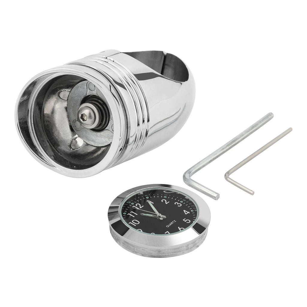 Chrome Handlebar Mount Clock for Harley Custom Motorcycle (1 1/4")