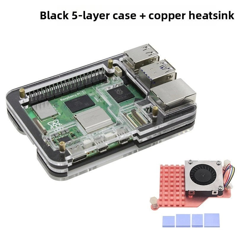 5-Layer Acrylic Case for Raspberry Pi 5 with Cooling Fan