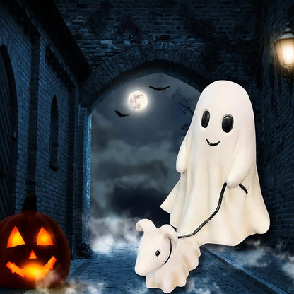 Halloween Ghost Walking Dog Statue for Indoor Outdoor Decor