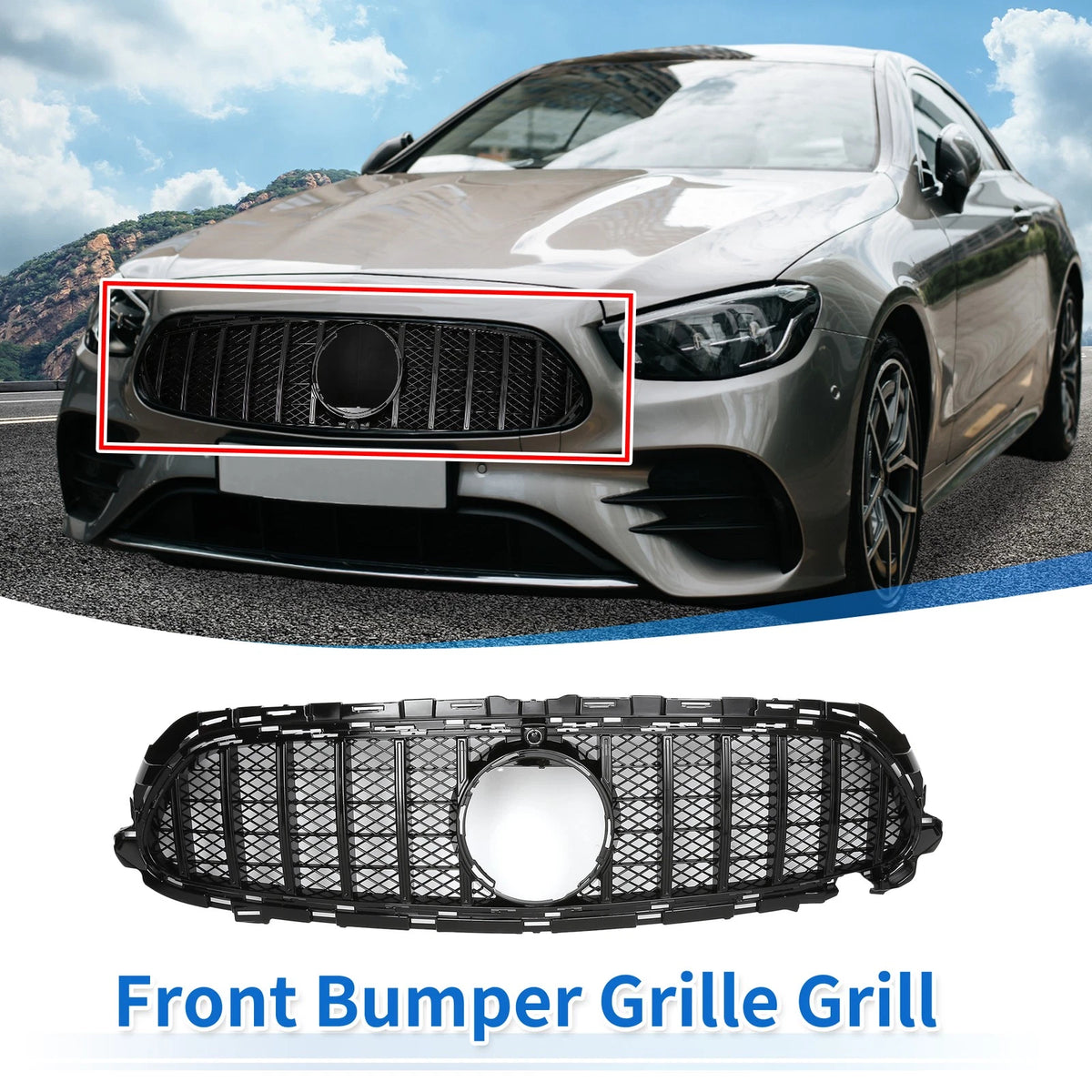Front Upper Bumper Grille for Mercedes E200 AMG Body Styling Black (2010–2018)