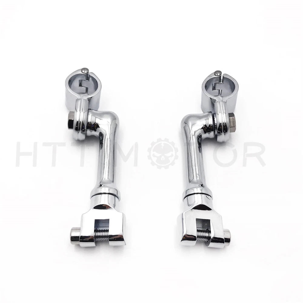 Chrome 1.5" Long Angled Adjustable Footpeg Mounting Kit for Universal Motorcycle