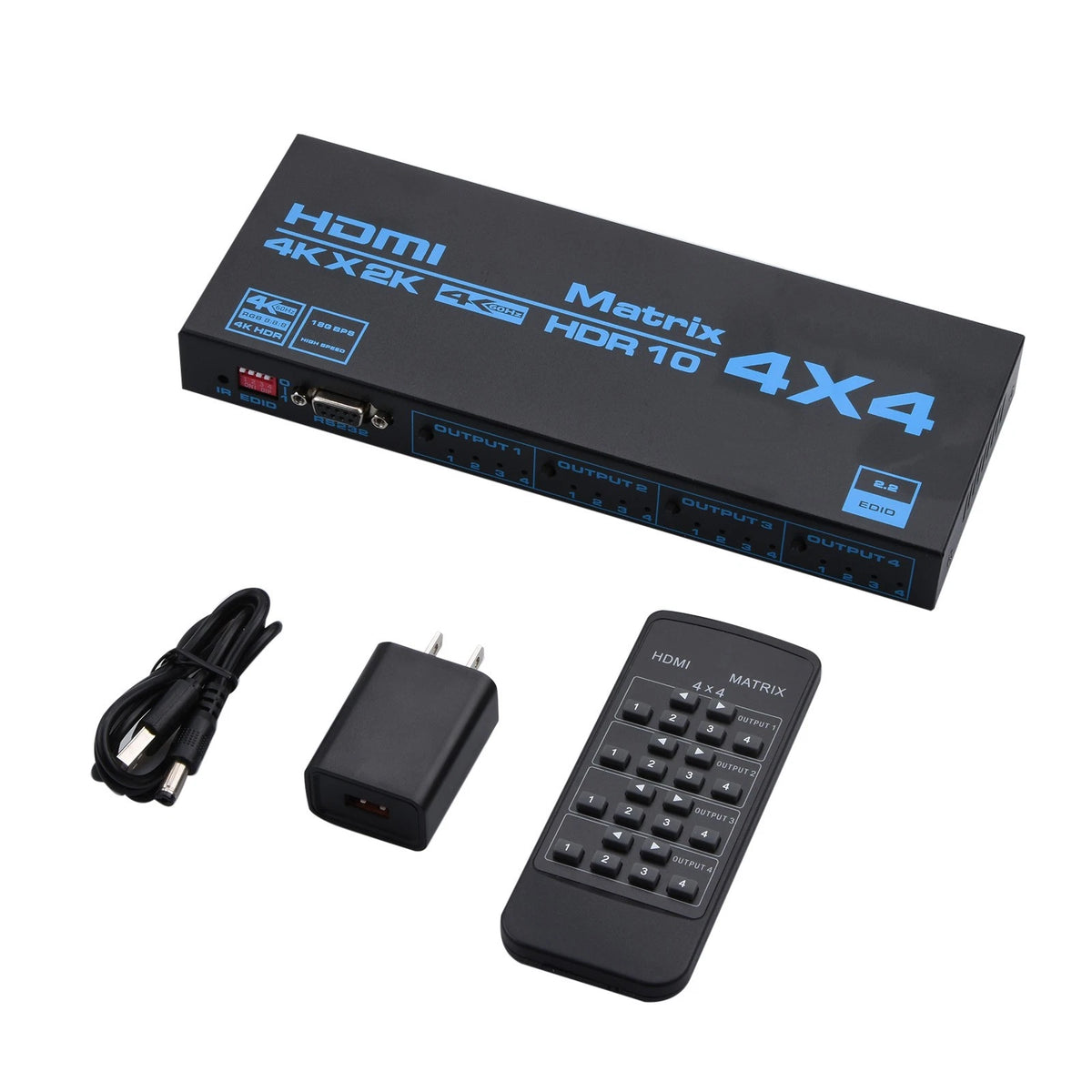 4x4 HDMI Matrix Switch for 4K with EDID Extractor & IR Remote Control