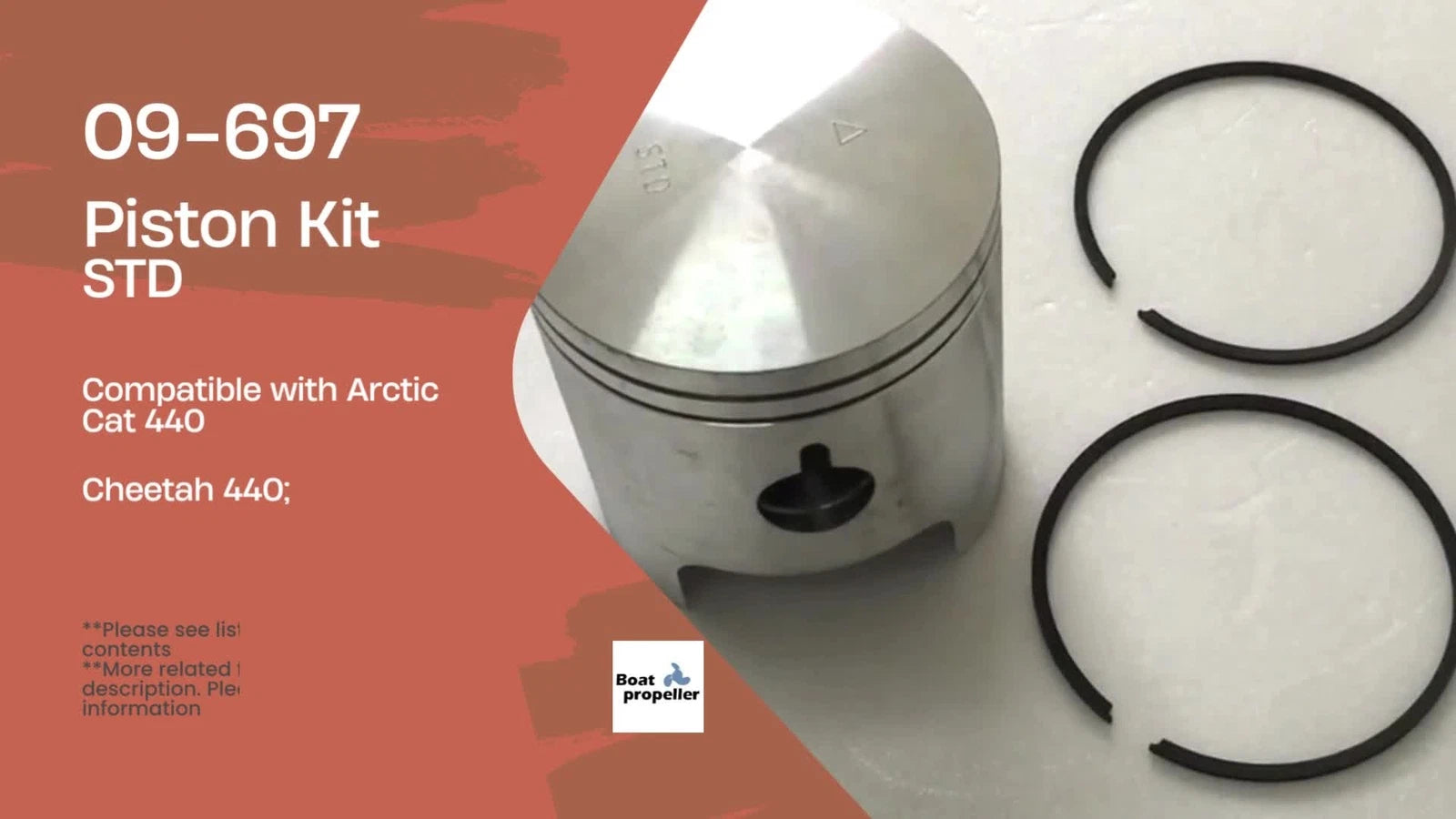 Piston Kit 09-697 STD + Ring for Arctic Cat Cheetah 440/Panther 440 (–)