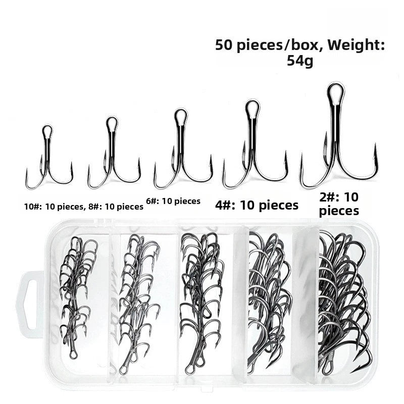 50pcs Treble Hook Set for Lure Replacement #2 to #10