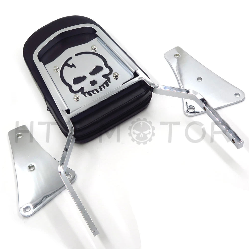 Chrome Skull Backrest Sissy Bar with Leather Pad for Kawasaki Vulcan 1500 (1986–2013)