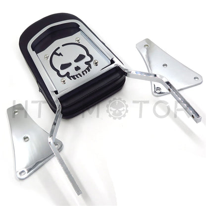 Chrome Skull Backrest Sissy Bar with Leather Pad for Kawasaki Vulcan 1500 (1986–2013)