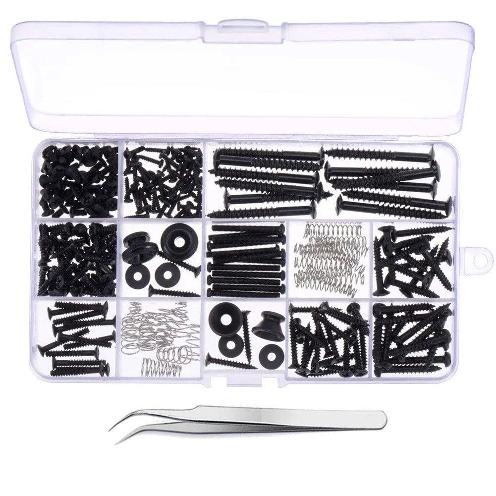 254 Pcs Electric Guitar Screw Strap Button Assortment + Tweezers for Strat