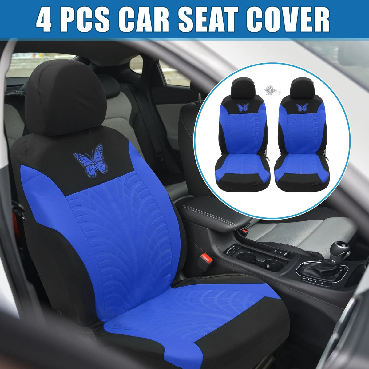 Set of 4 Universal Car Seat Covers for Truck Auto Interior - Blue