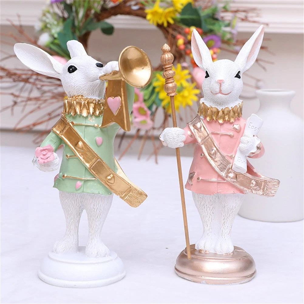 2X Easter Themed Resin Rabbits for Seasonal Displays
