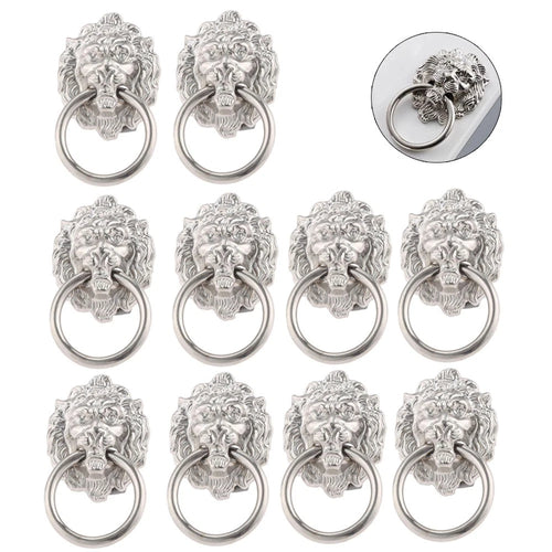 10Pcs Silver Lion Head Door Pull Handle for Cabinet Drawer