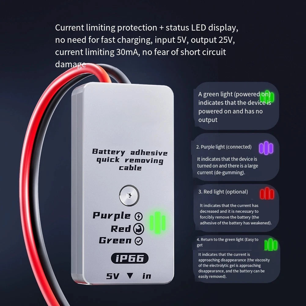 Battery Glue Removal Cable IP66 with LED Status