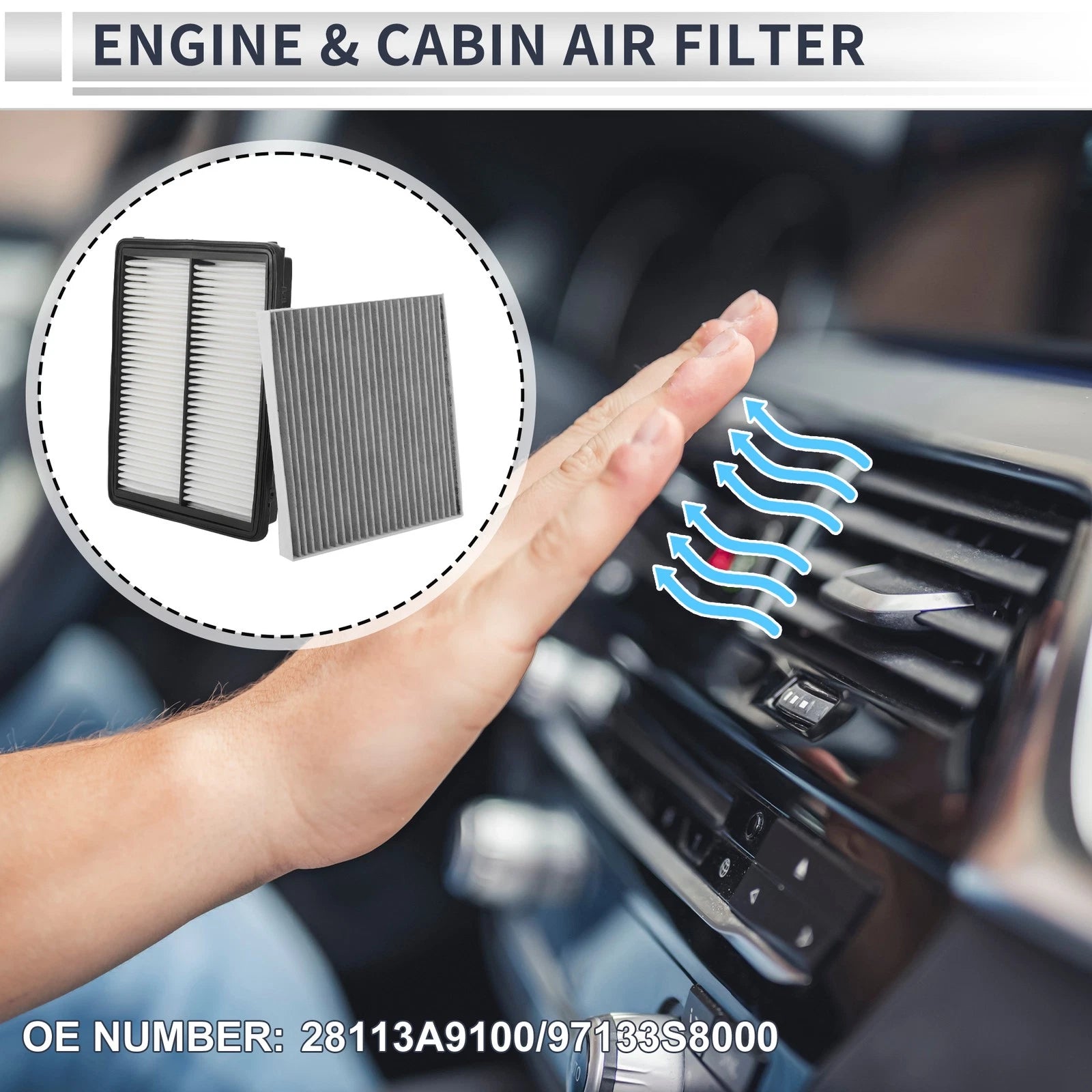 Engine Cabin Air Filter Combo Replacement for Hyundai Palisade 3.8L (2021–2024)