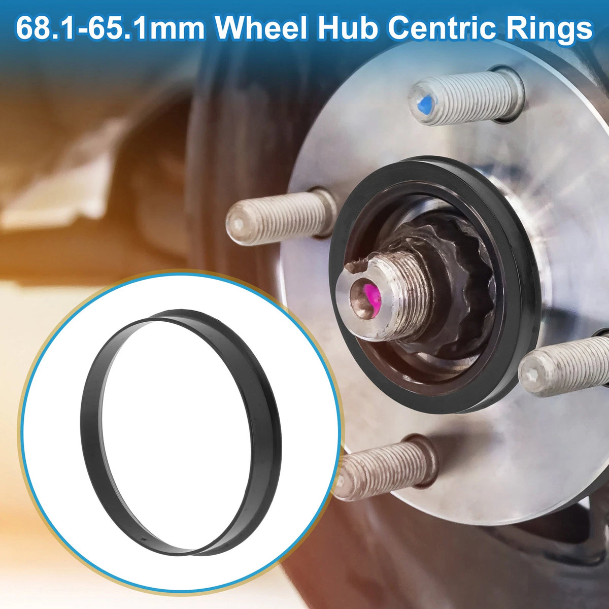 Set of 4 Wheel Hub Centric Rings for Car (68.1mm to 65.1mm) Black Polycarbonate