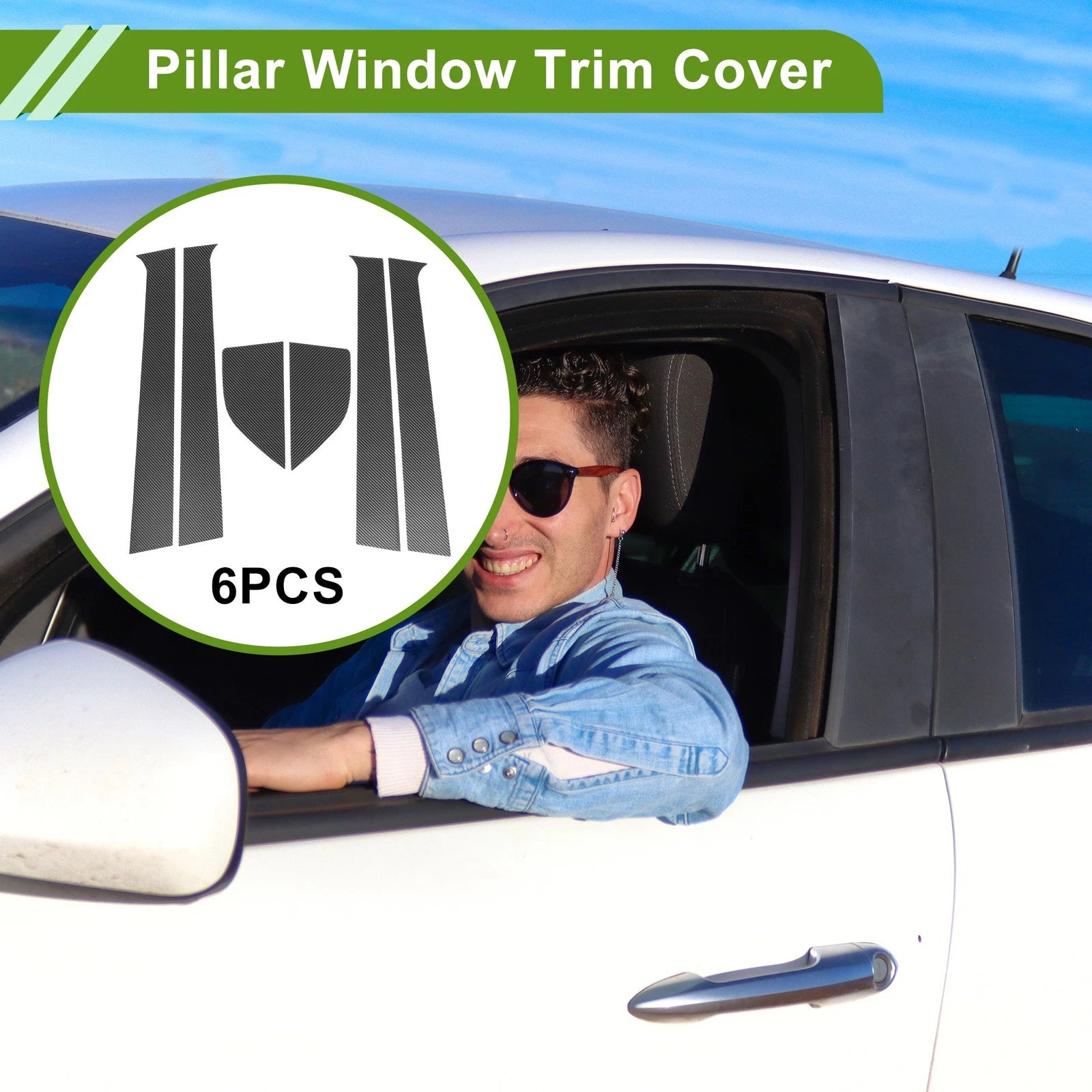 Pillar Window Trim Set for Chevy Aveo (2002–2006) Carbon Fiber Pattern Black