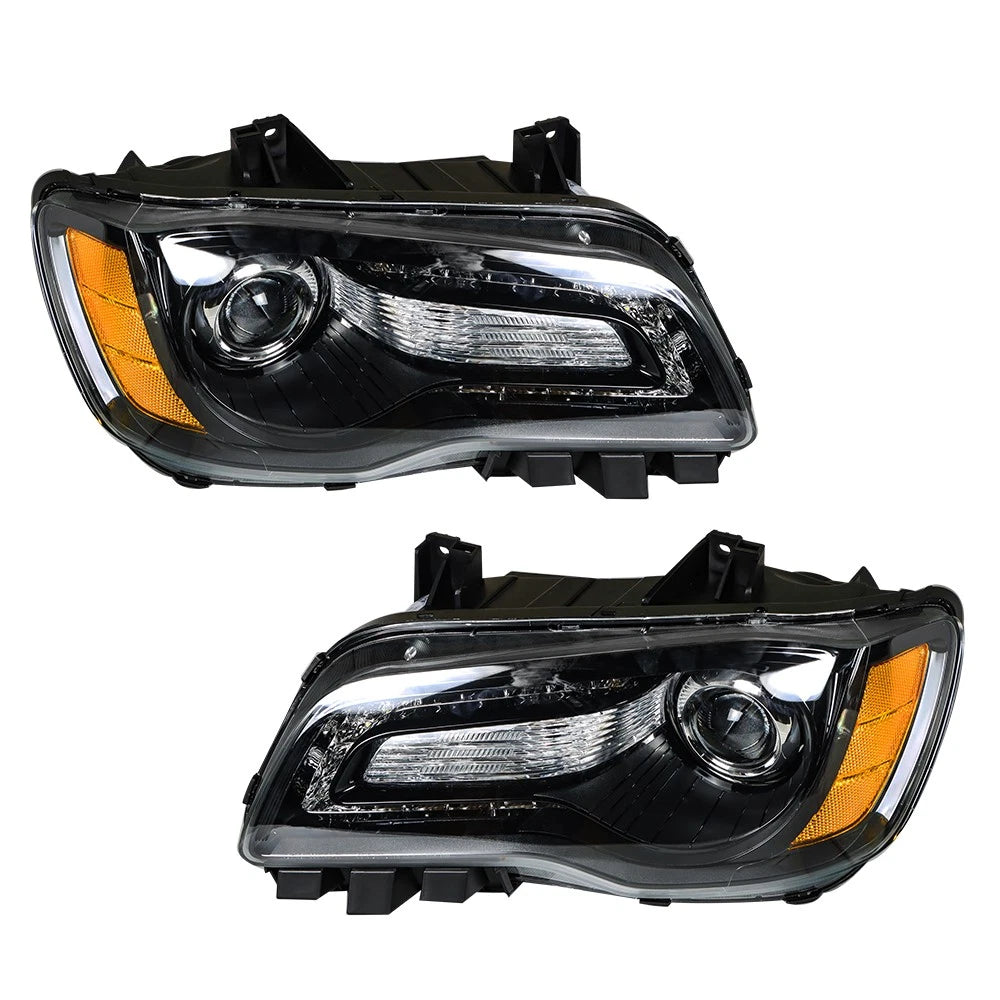 Headlight for Chrysler 300 (2011–2014) Halogen Black Housing Right & Left