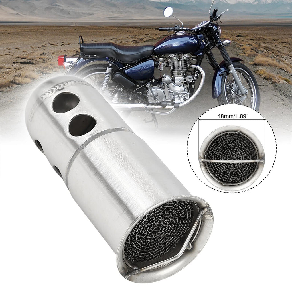 50mm Motorcycle Exhaust Pipe Baffle Muffler Silver Tone
