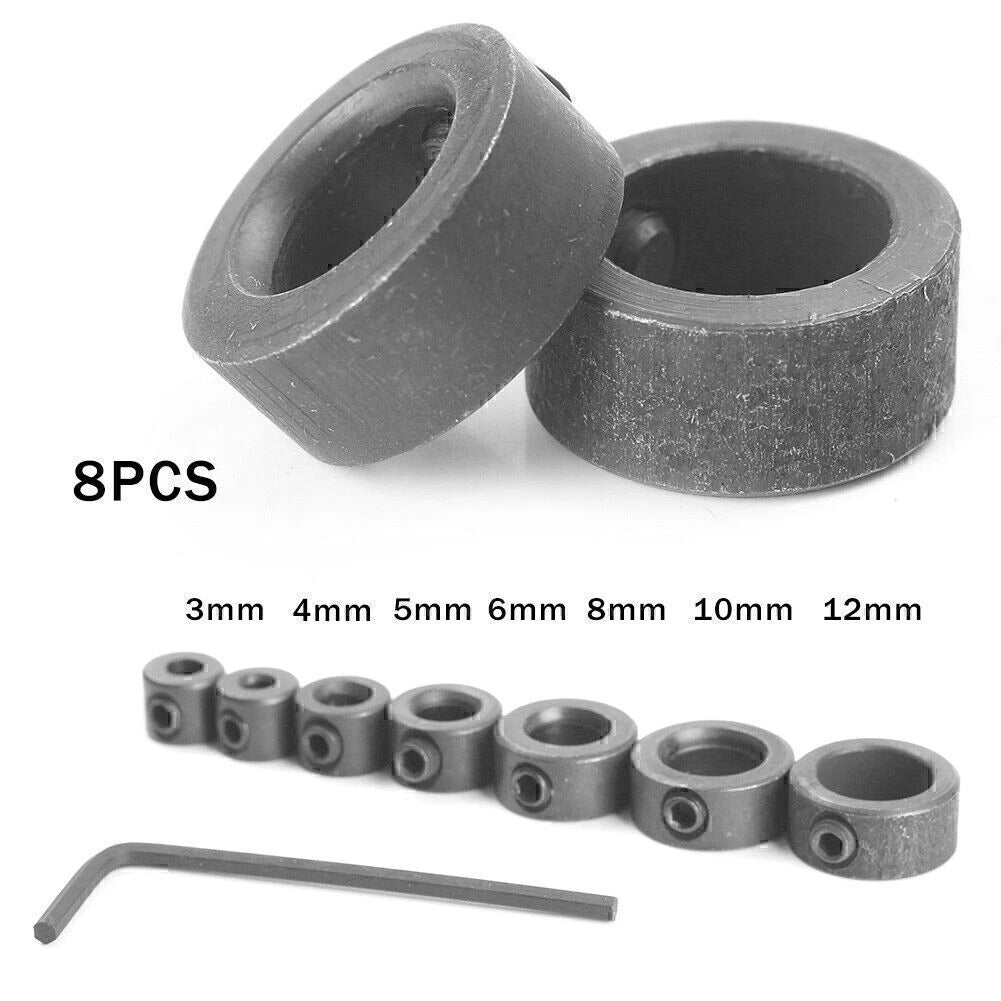 Set of 8 Drill Bit Shaft Depth Stop Collar Rings 3mm-12mm