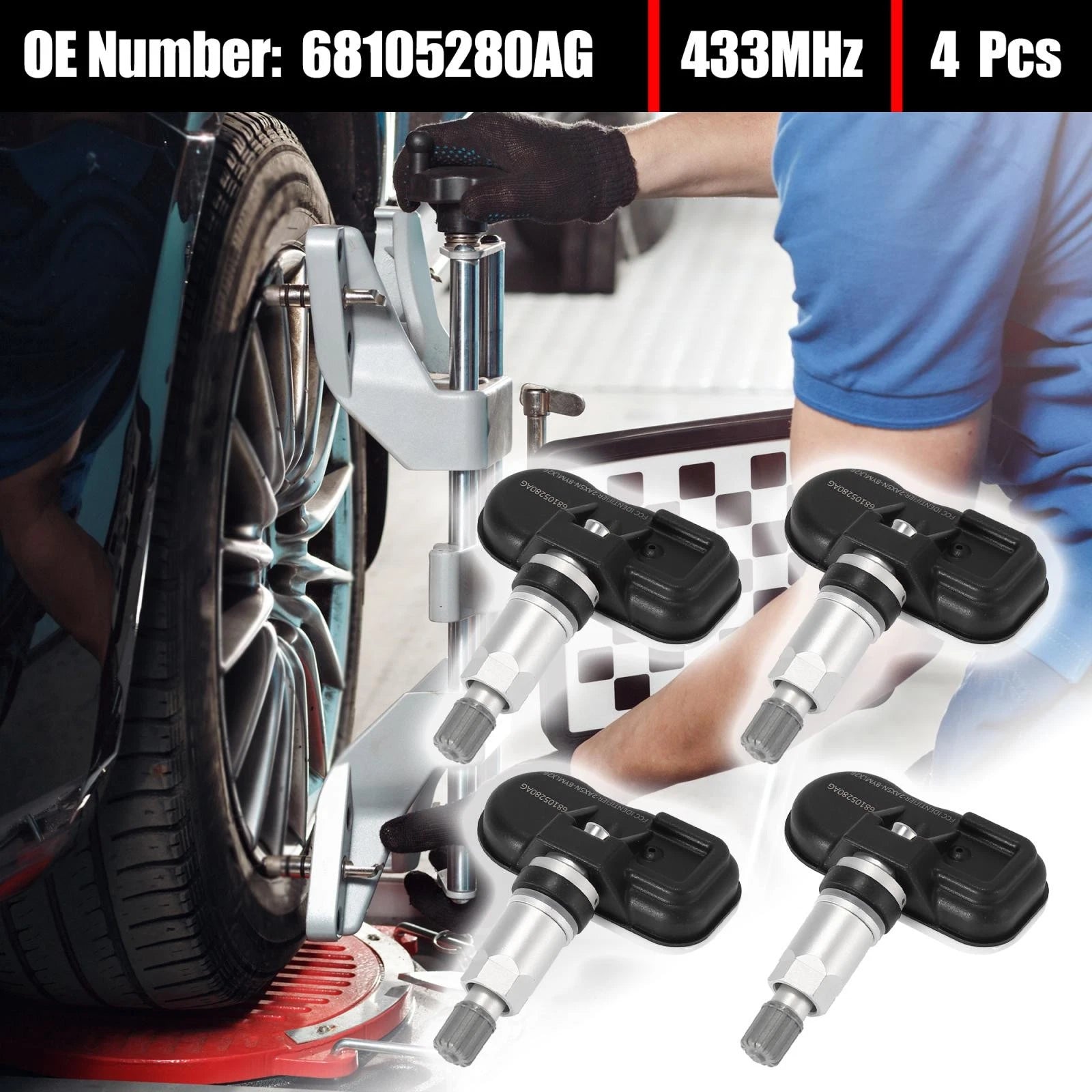 TPMS Sensor Replacement 433MHz 4-Pack for Chrysler 200 (2015–2017)