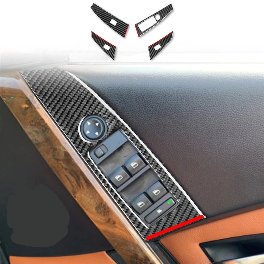 Carbon Fiber Window Lift Switch Button Trim Cover for BMW 5 Series (2004–2007)