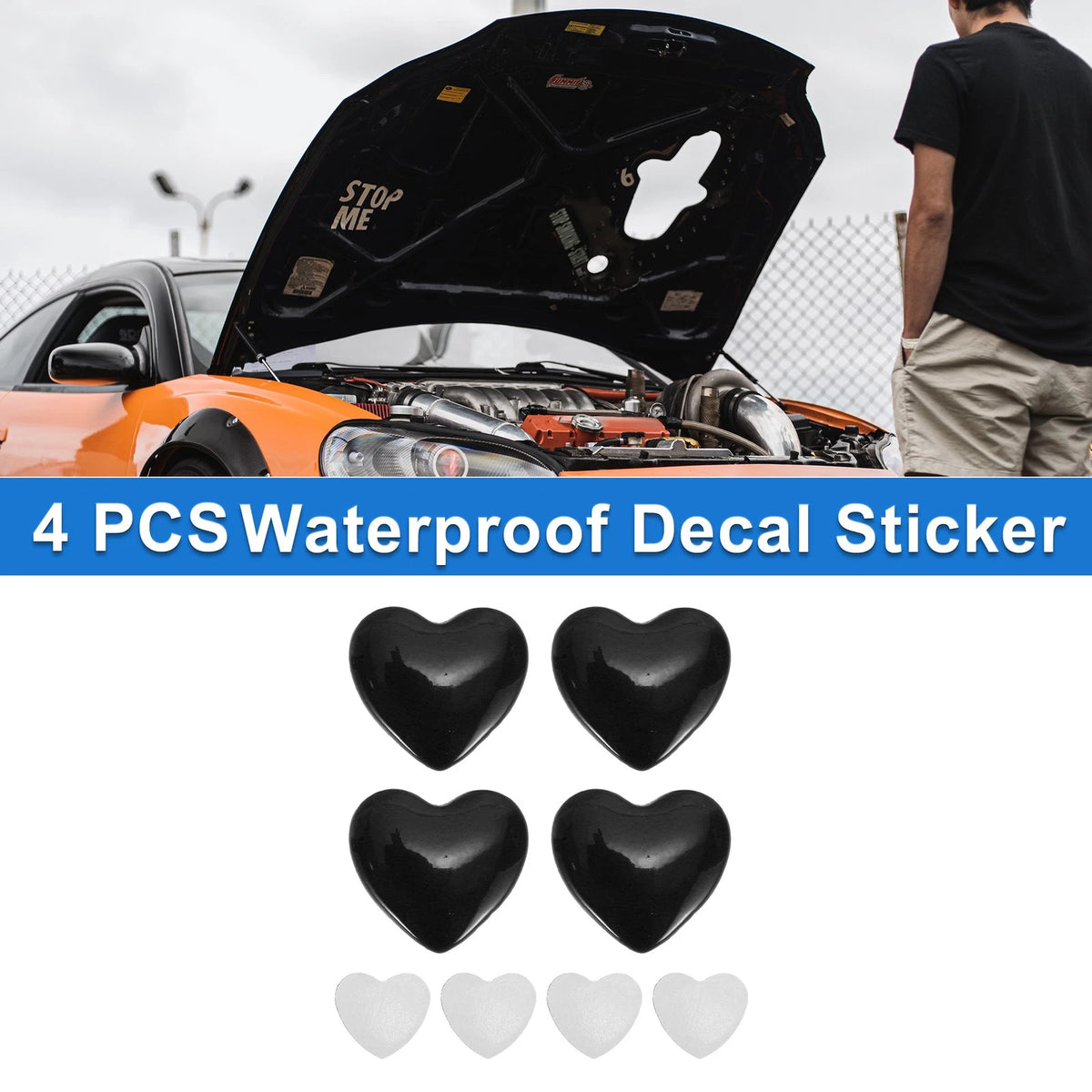 Set of 4 Heart Pattern Car Bumper Stickers Decals Waterproof 2.8x2.8cm