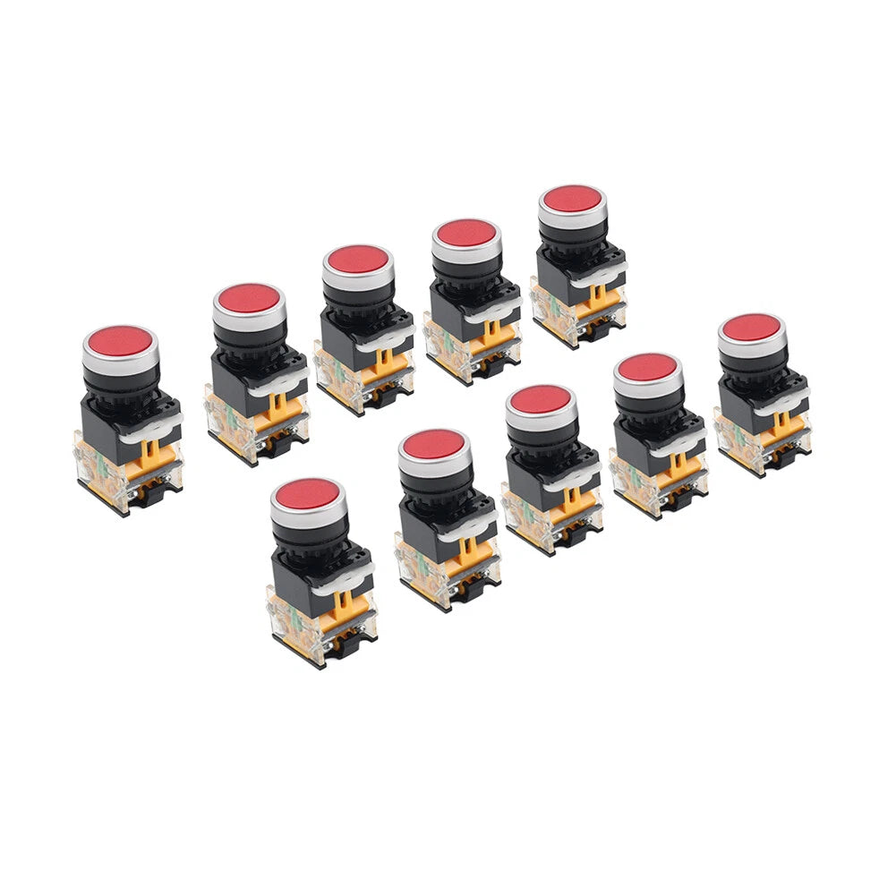 10pcs 22mm Momentary Red Push Button Switch 1NC 1NO DC 220V 10A