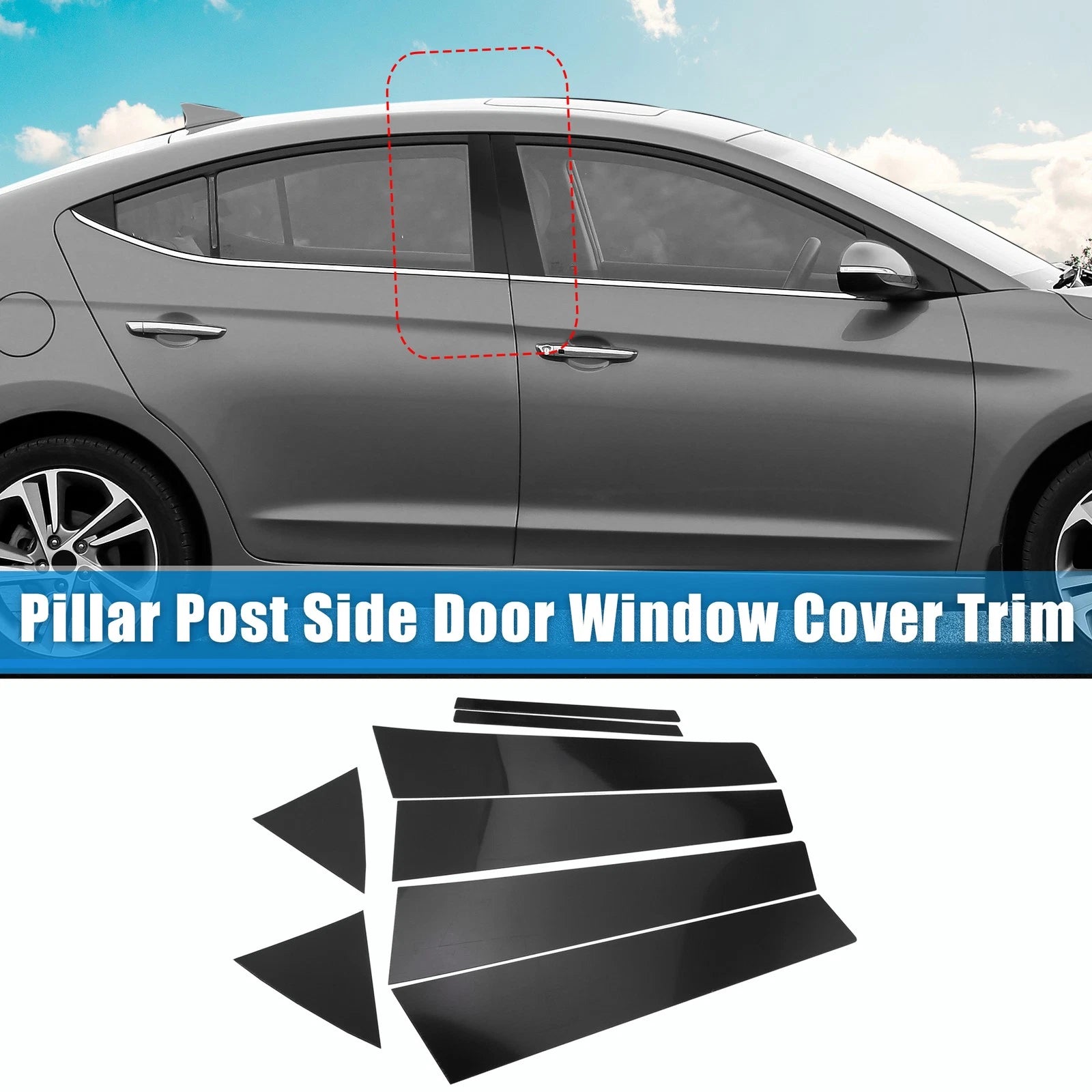 8 Pc Pillar Post Side Door Window Cover Set for Hyundai Elantra (2016–2020)