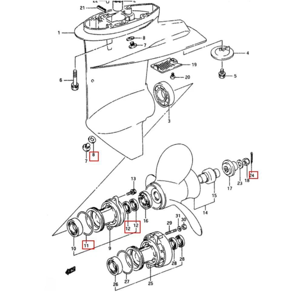Lower Unit Gearcase Seal Kit for Suzuki DT8/9.9HP (09282-16003, 09280-52004)