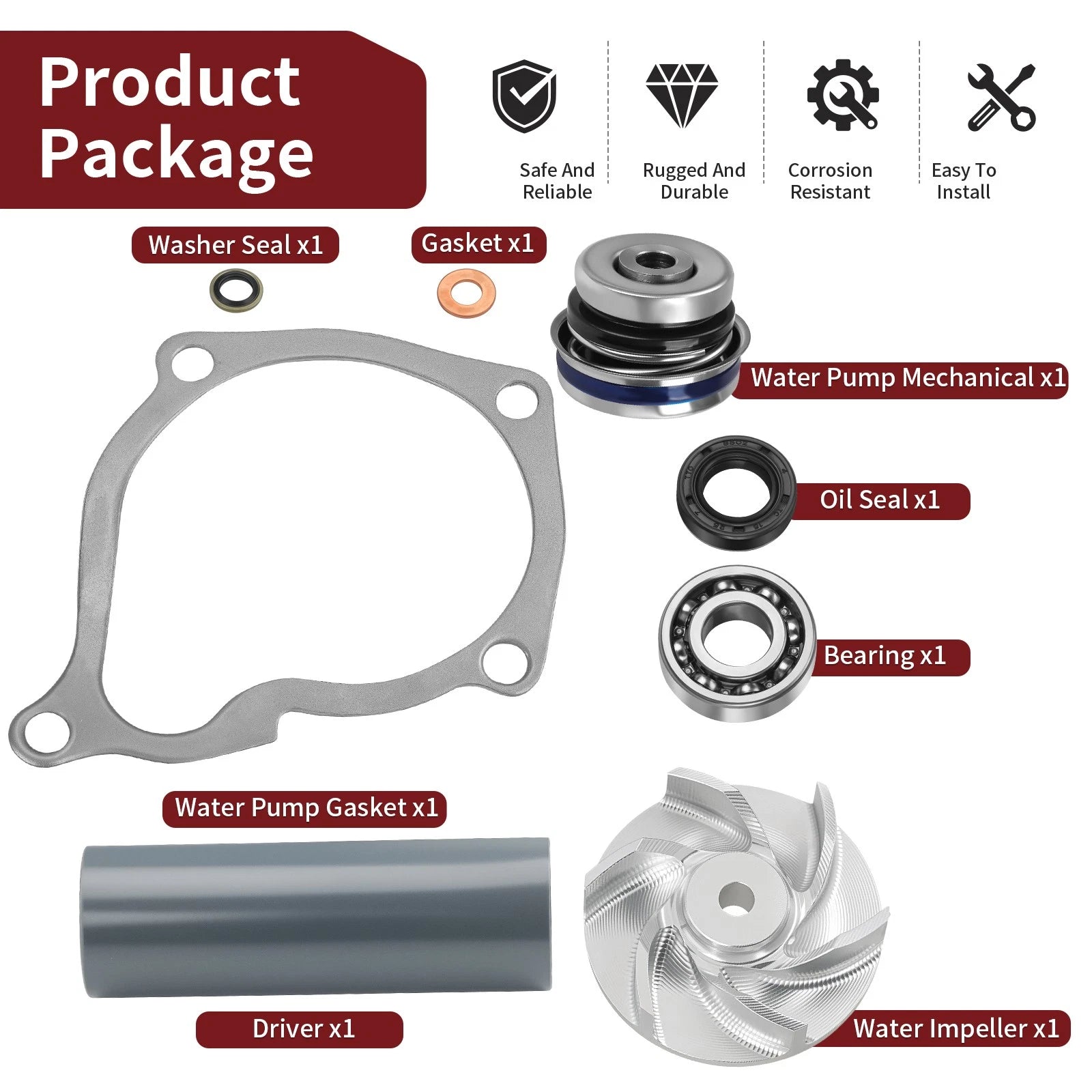 Water Pump Rebuild Kit + Impeller Driver for Polaris Ranger 500 (1999–2001, 2005–2013)