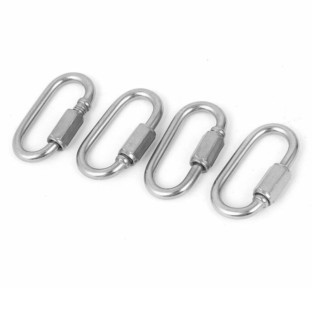 Carabiner Connector Oval Screwlock Silver 304 Stainless Steel 4pcs Link Lock