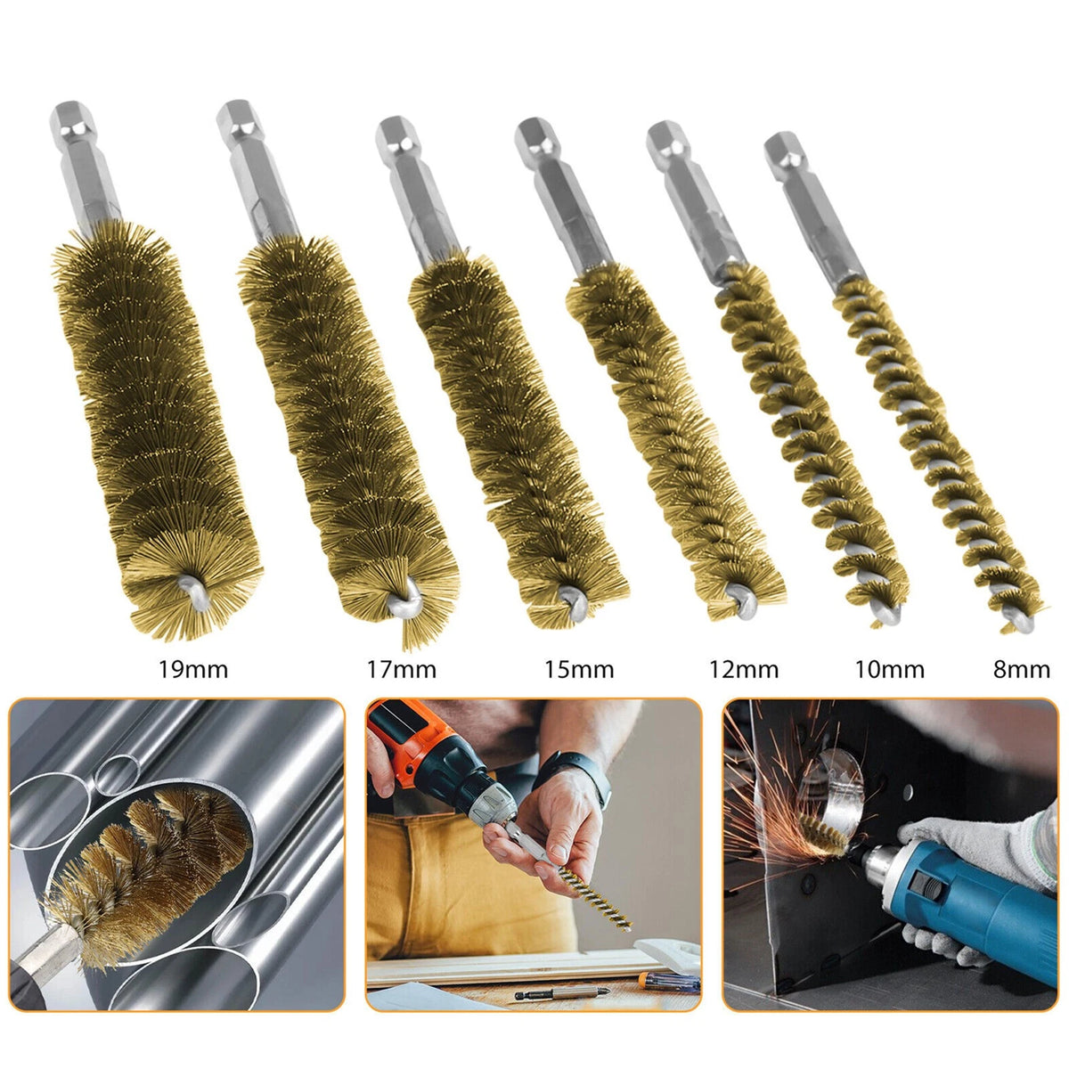 Hex Shank Brass Bore Brush Set for Power Drill (Cleaning, Polishing)
