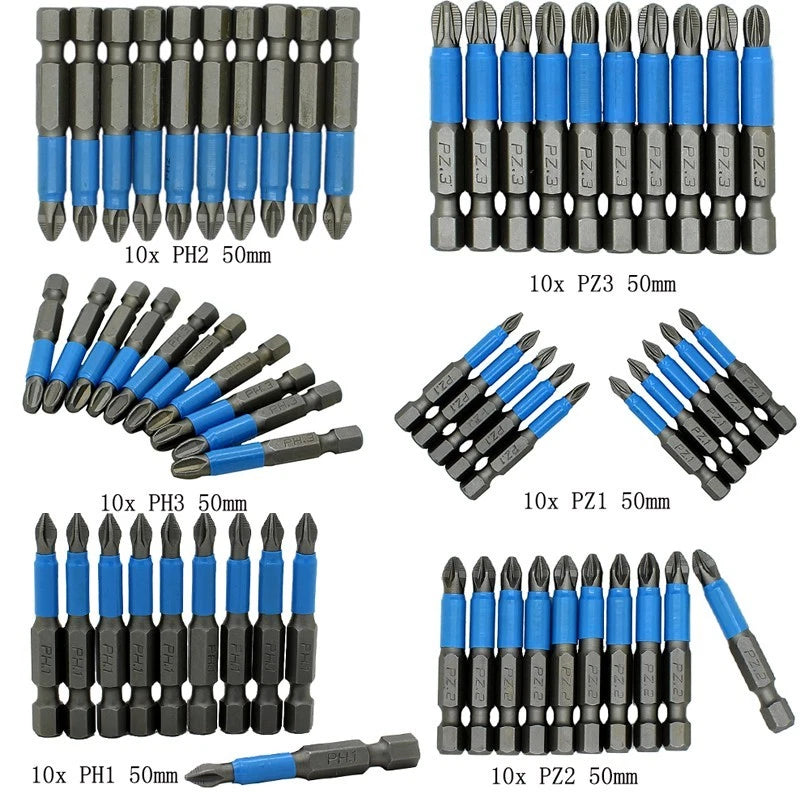 10x Screwdriver Bits for (50mm Alloy Steel)